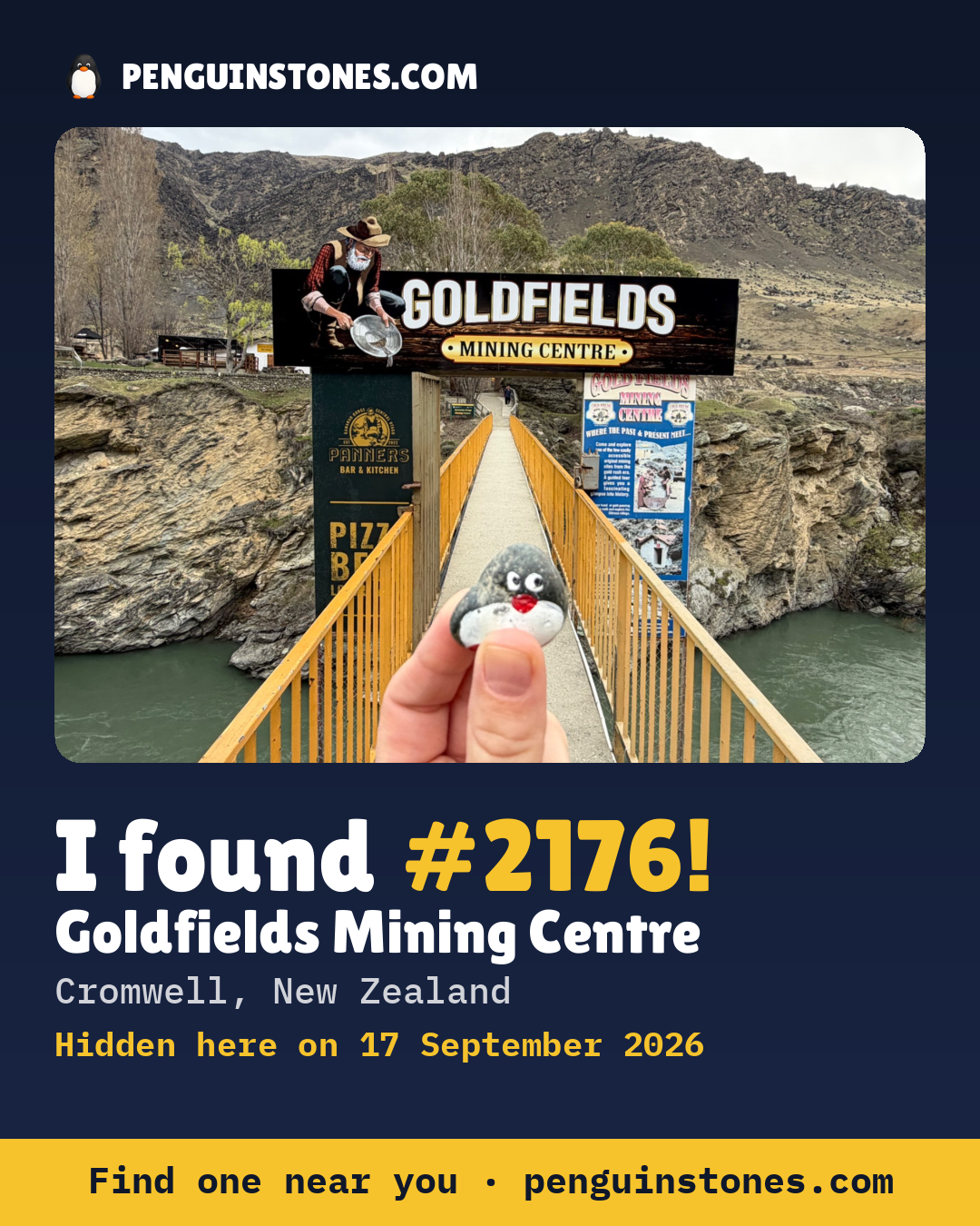 Obrázok s nápisom „I found #2176“: fotka kameňa, kde je a ako ďaleko docestoval