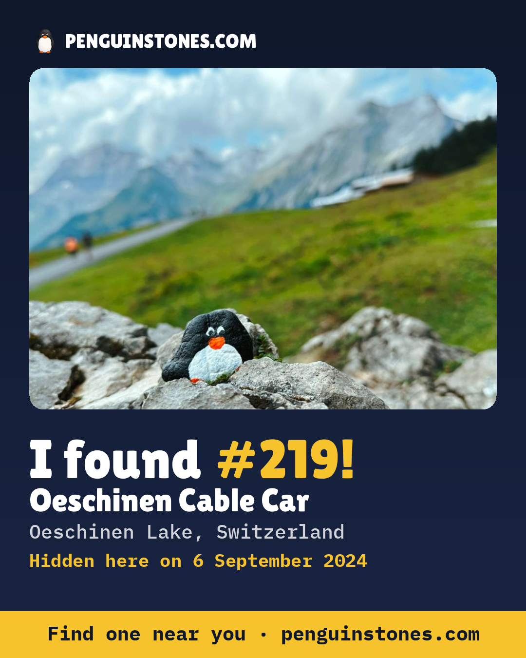 Obrázok s nápisom „I found #219“: fotka kameňa, kde je a ako ďaleko docestoval
