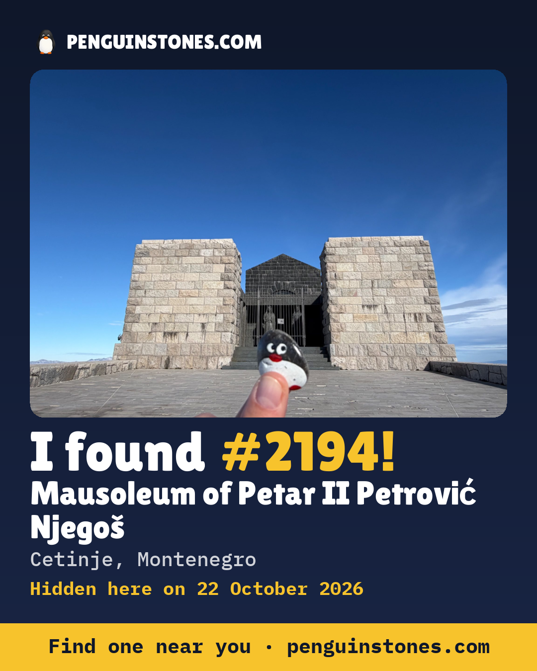 An “I found #2194” picture: the stone’s photo, where it is and how far it has traveled