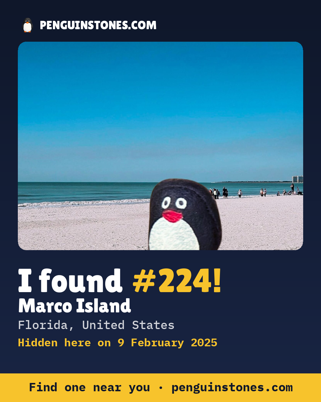 Obrázok s nápisom „I found #224“: fotka kameňa, kde je a ako ďaleko docestoval