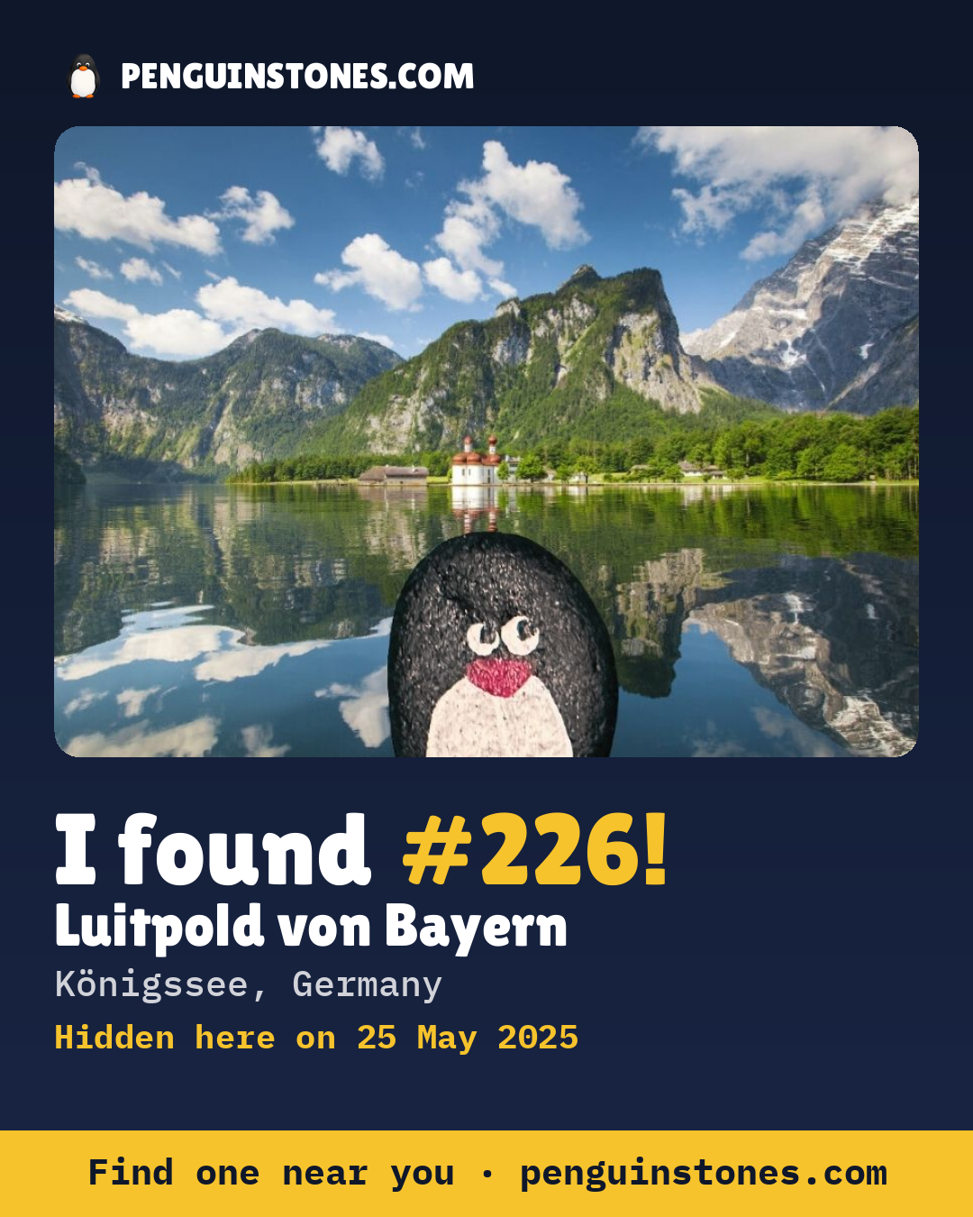Obrázok s nápisom „I found #226“: fotka kameňa, kde je a ako ďaleko docestoval