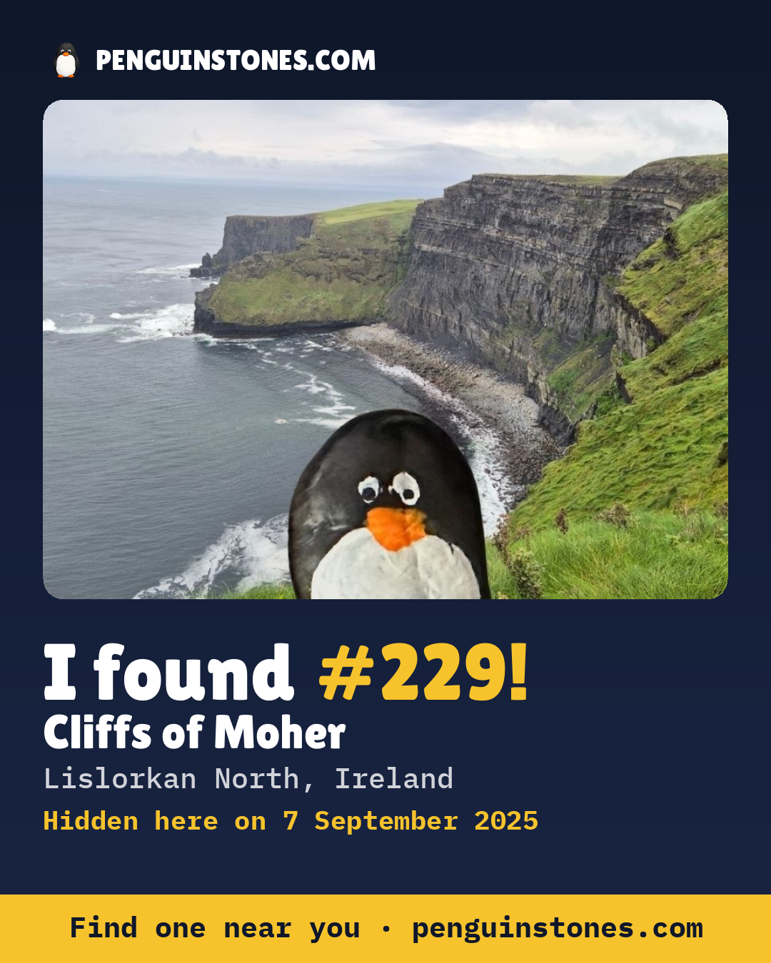 Obrázok s nápisom „I found #229“: fotka kameňa, kde je a ako ďaleko docestoval