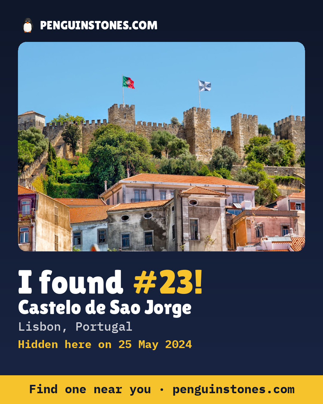 Obrázok s nápisom „I found #23“: fotka kameňa, kde je a ako ďaleko docestoval