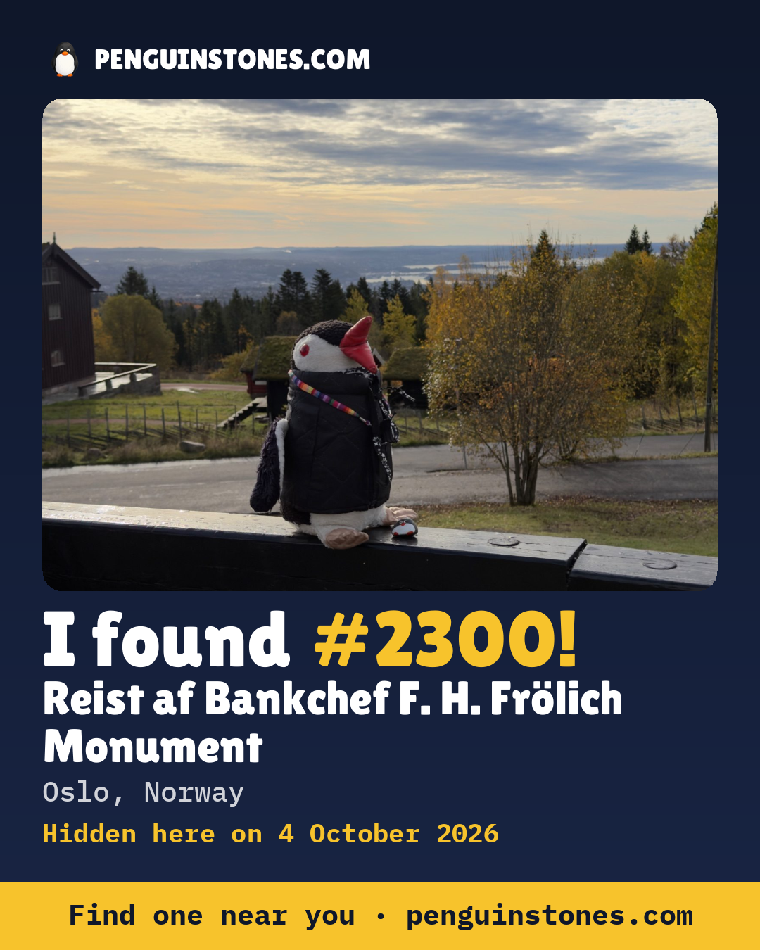 An “I found #2300” picture: the stone’s photo, where it is and how far it has travelled