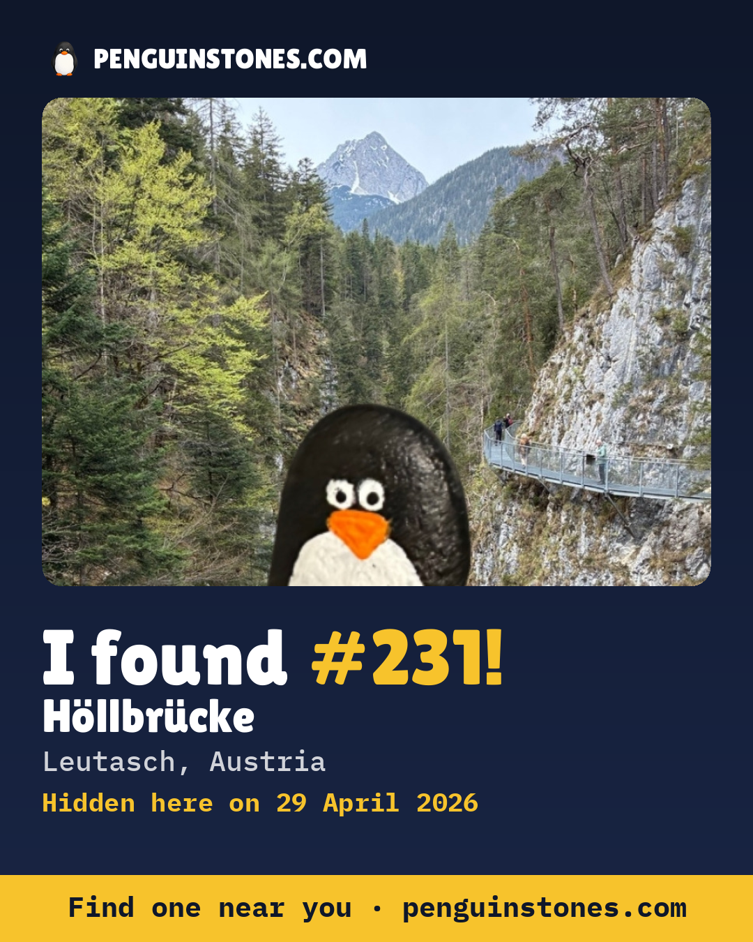 Obrázok s nápisom „I found #231“: fotka kameňa, kde je a ako ďaleko docestoval