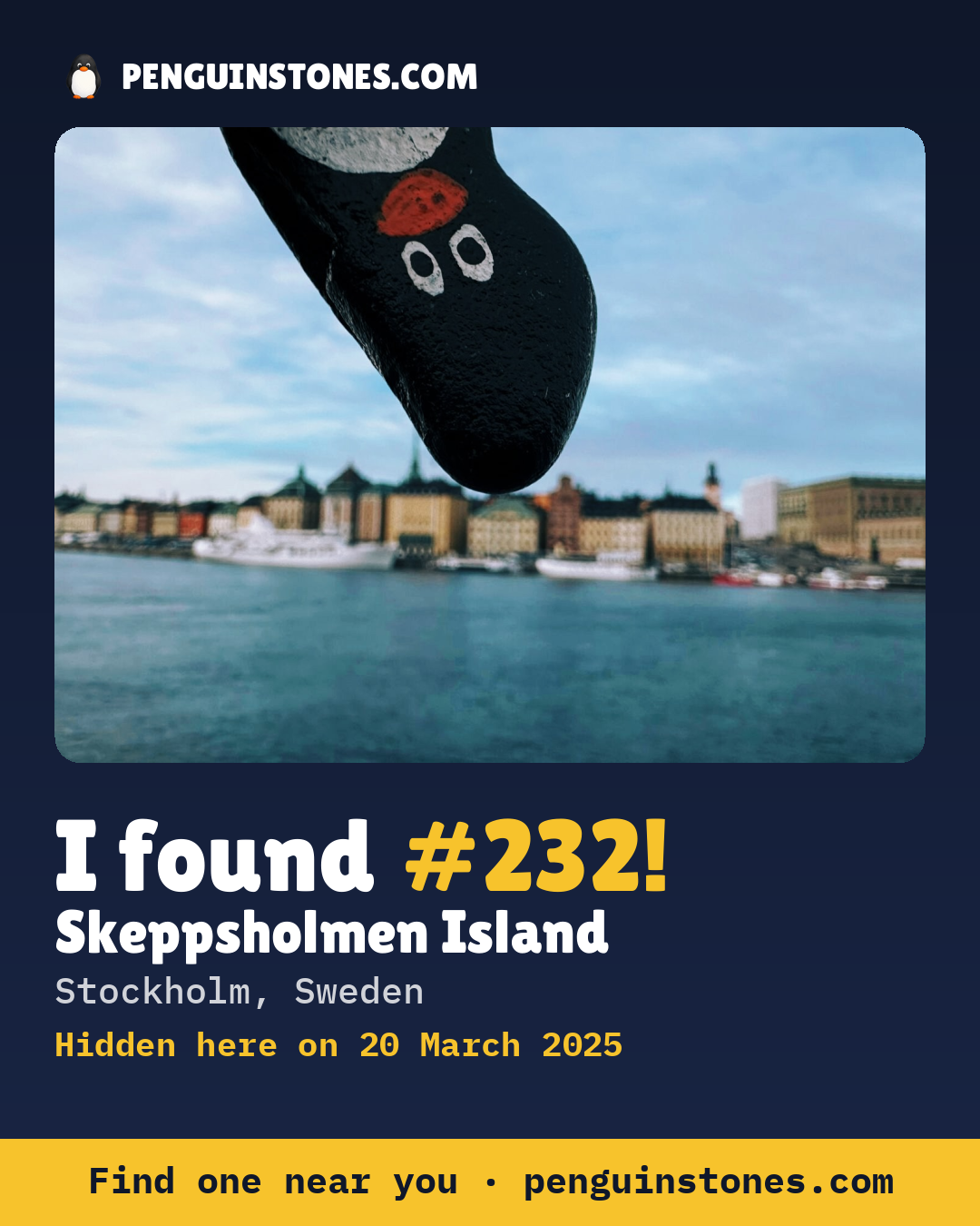 Obrázok s nápisom „I found #232“: fotka kameňa, kde je a ako ďaleko docestoval