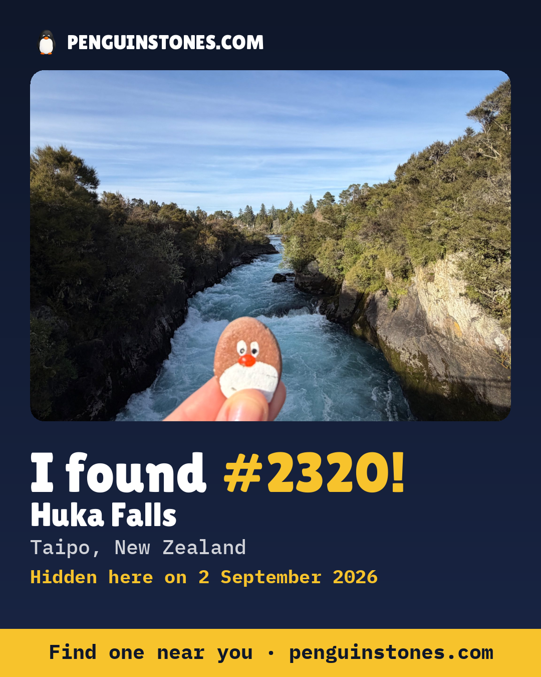 Obrázok s nápisom „I found #2320“: fotka kameňa, kde je a ako ďaleko docestoval