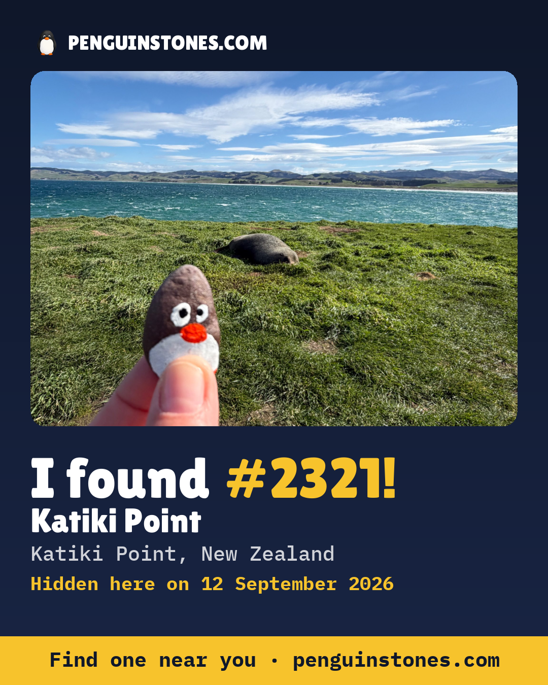 Obrázok s nápisom „I found #2321“: fotka kameňa, kde je a ako ďaleko docestoval