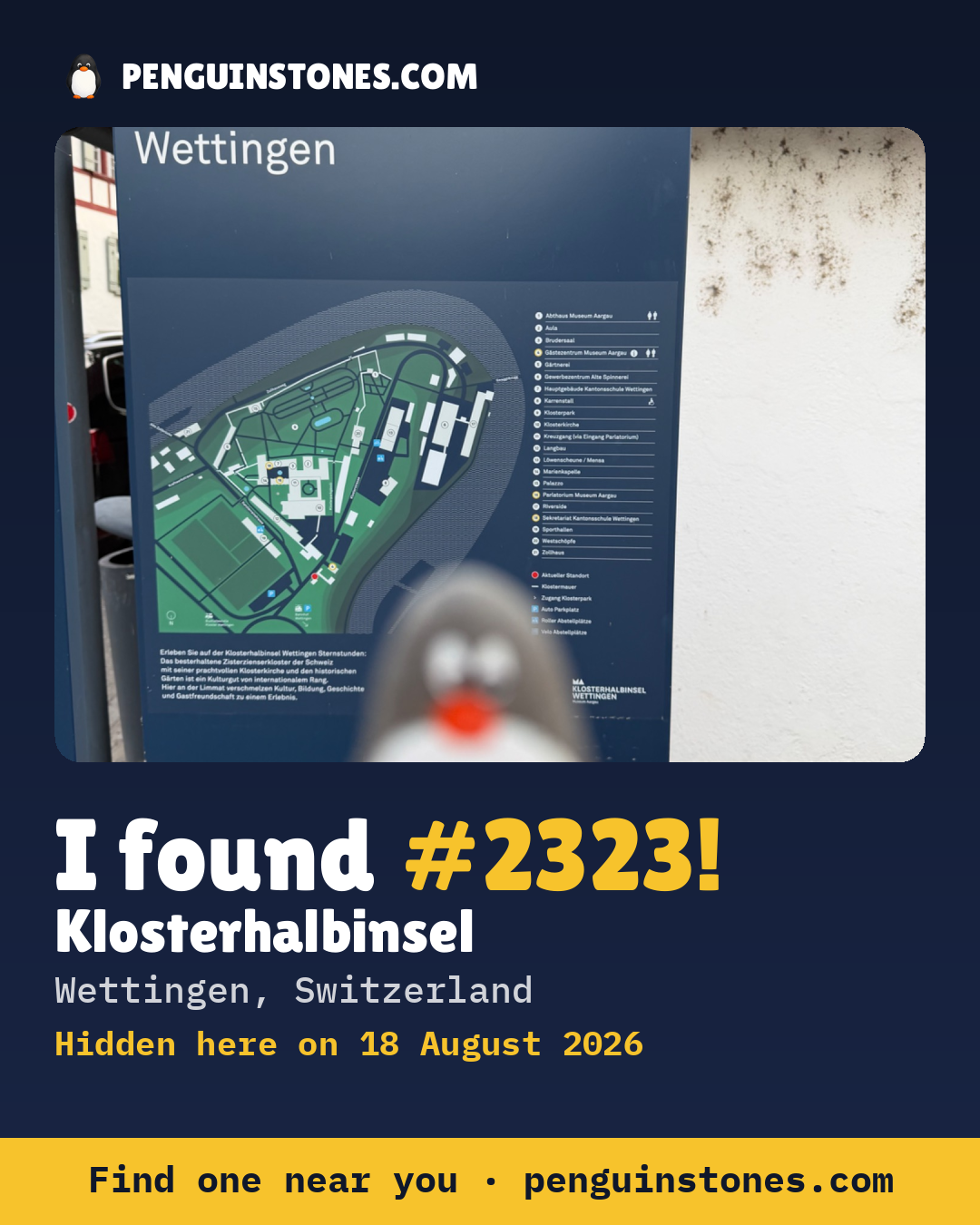Obrázok s nápisom „I found #2323“: fotka kameňa, kde je a ako ďaleko docestoval