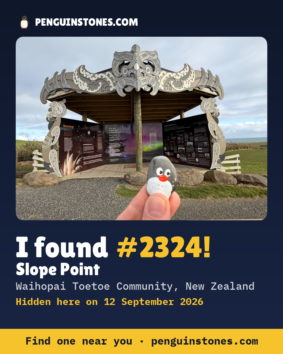 Obrázok s nápisom „I found #2324“: fotka kameňa, kde je a ako ďaleko docestoval