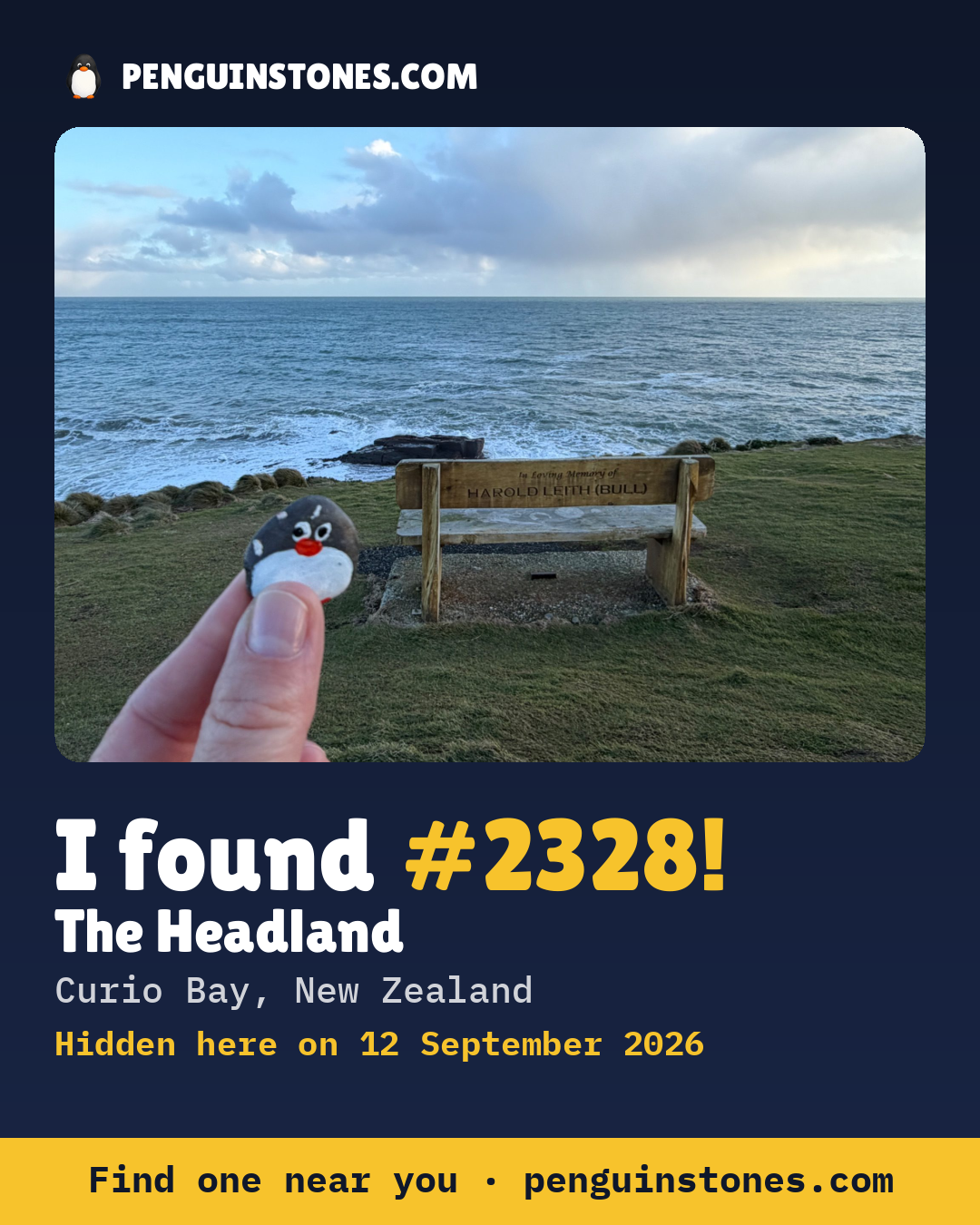 Obrázok s nápisom „I found #2328“: fotka kameňa, kde je a ako ďaleko docestoval