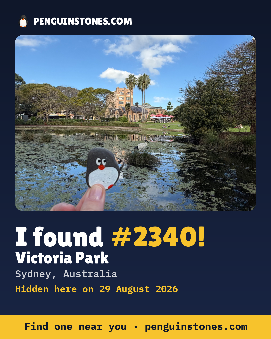 Obrázok s nápisom „I found #2340“: fotka kameňa, kde je a ako ďaleko docestoval