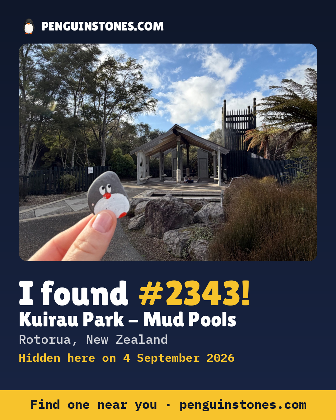 Obrázok s nápisom „I found #2343“: fotka kameňa, kde je a ako ďaleko docestoval