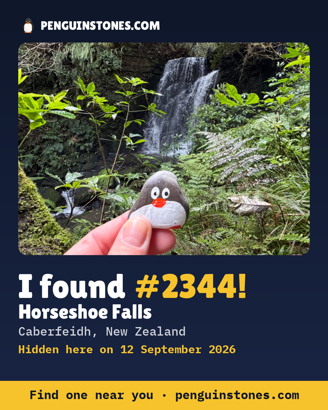 Obrázok s nápisom „I found #2344“: fotka kameňa, kde je a ako ďaleko docestoval