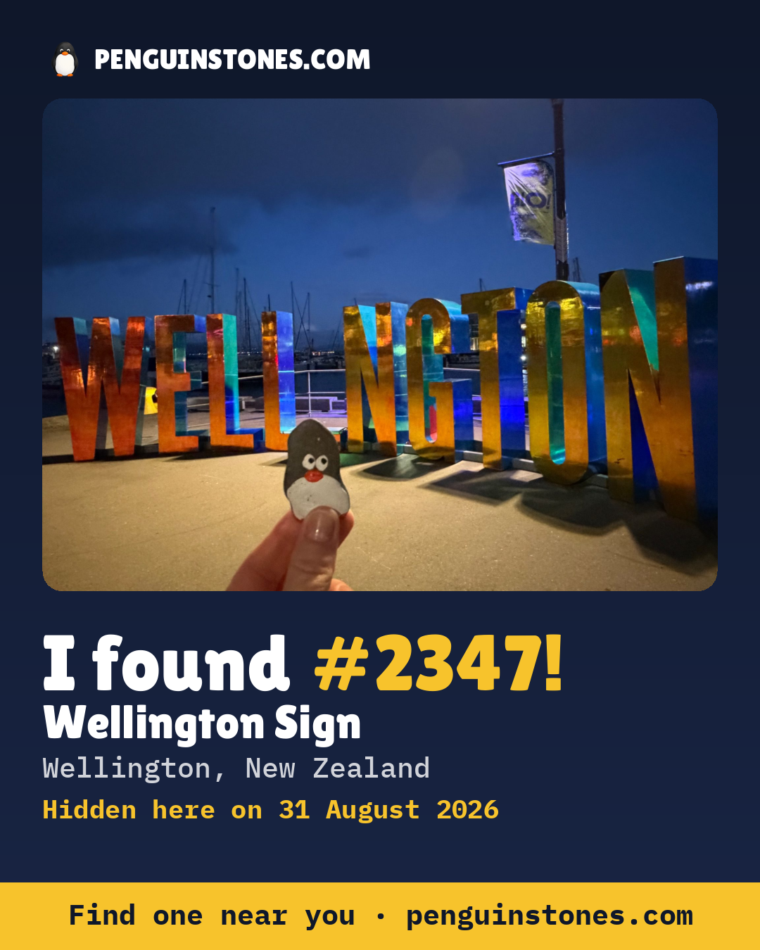 Obrázok s nápisom „I found #2347“: fotka kameňa, kde je a ako ďaleko docestoval