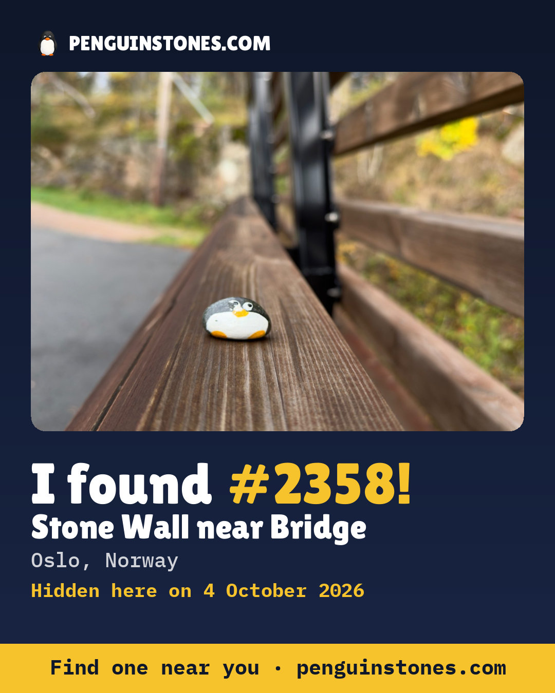 An “I found #2358” picture: the stone’s photo, where it is and how far it has travelled