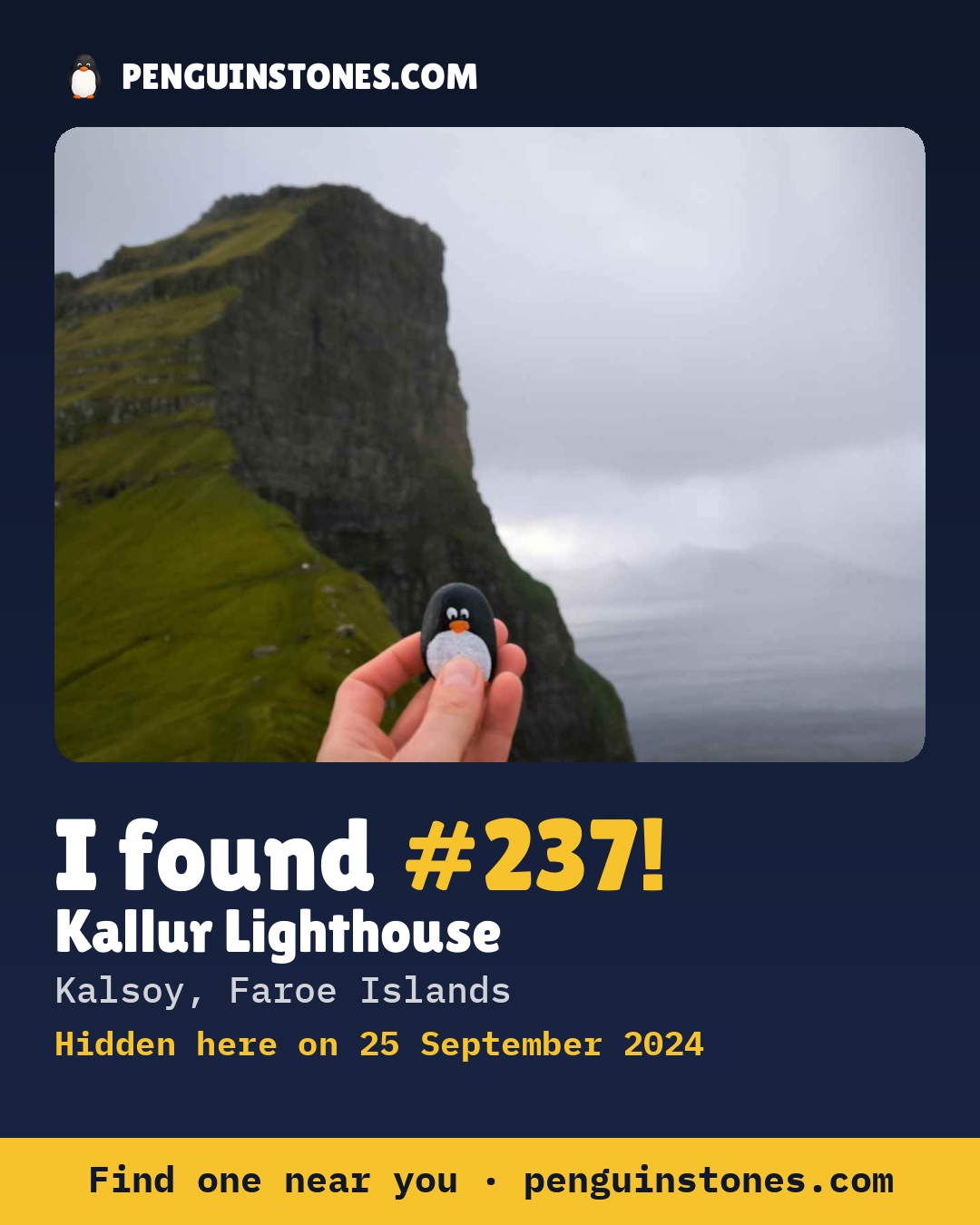 Obrázok s nápisom „I found #237“: fotka kameňa, kde je a ako ďaleko docestoval