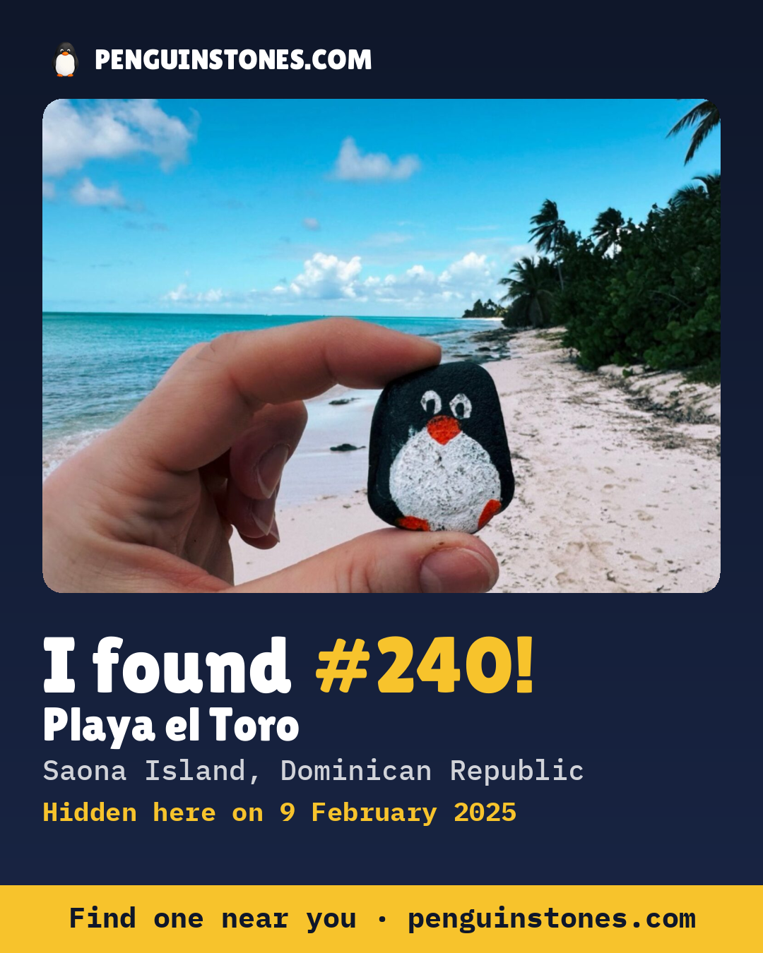 Obrázok s nápisom „I found #240“: fotka kameňa, kde je a ako ďaleko docestoval