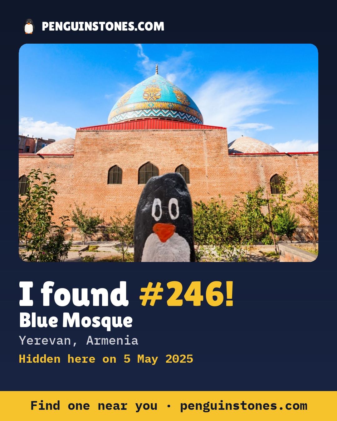 Obrázok s nápisom „I found #246“: fotka kameňa, kde je a ako ďaleko docestoval