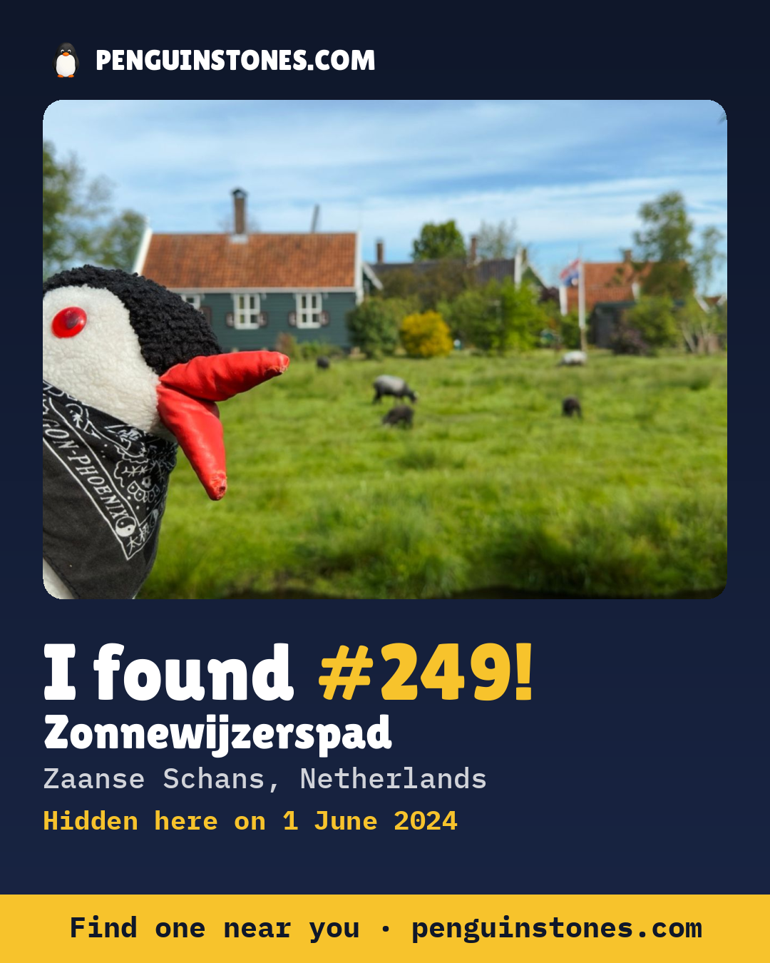 Obrázok s nápisom „I found #249“: fotka kameňa, kde je a ako ďaleko docestoval