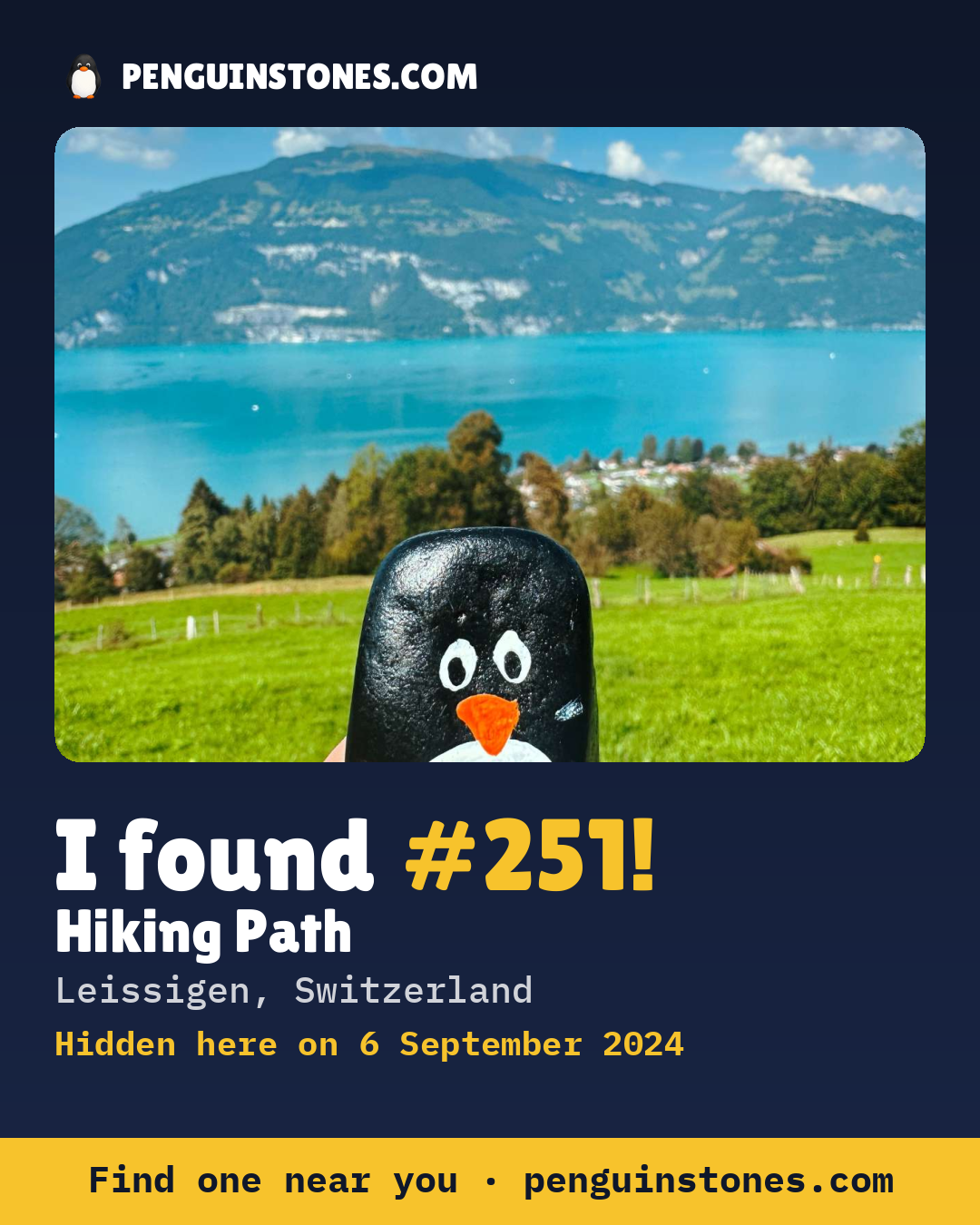 Obrázok s nápisom „I found #251“: fotka kameňa, kde je a ako ďaleko docestoval