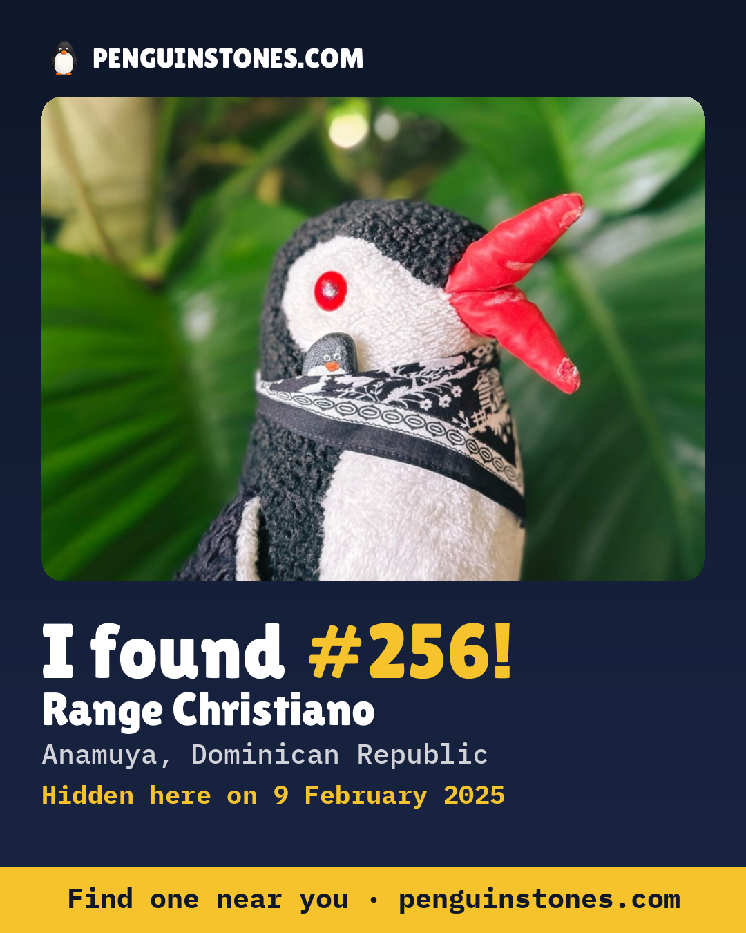 Obrázok s nápisom „I found #256“: fotka kameňa, kde je a ako ďaleko docestoval