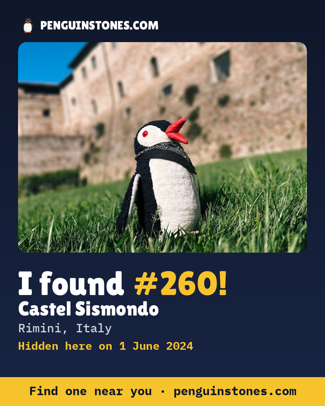 Obrázok s nápisom „I found #260“: fotka kameňa, kde je a ako ďaleko docestoval