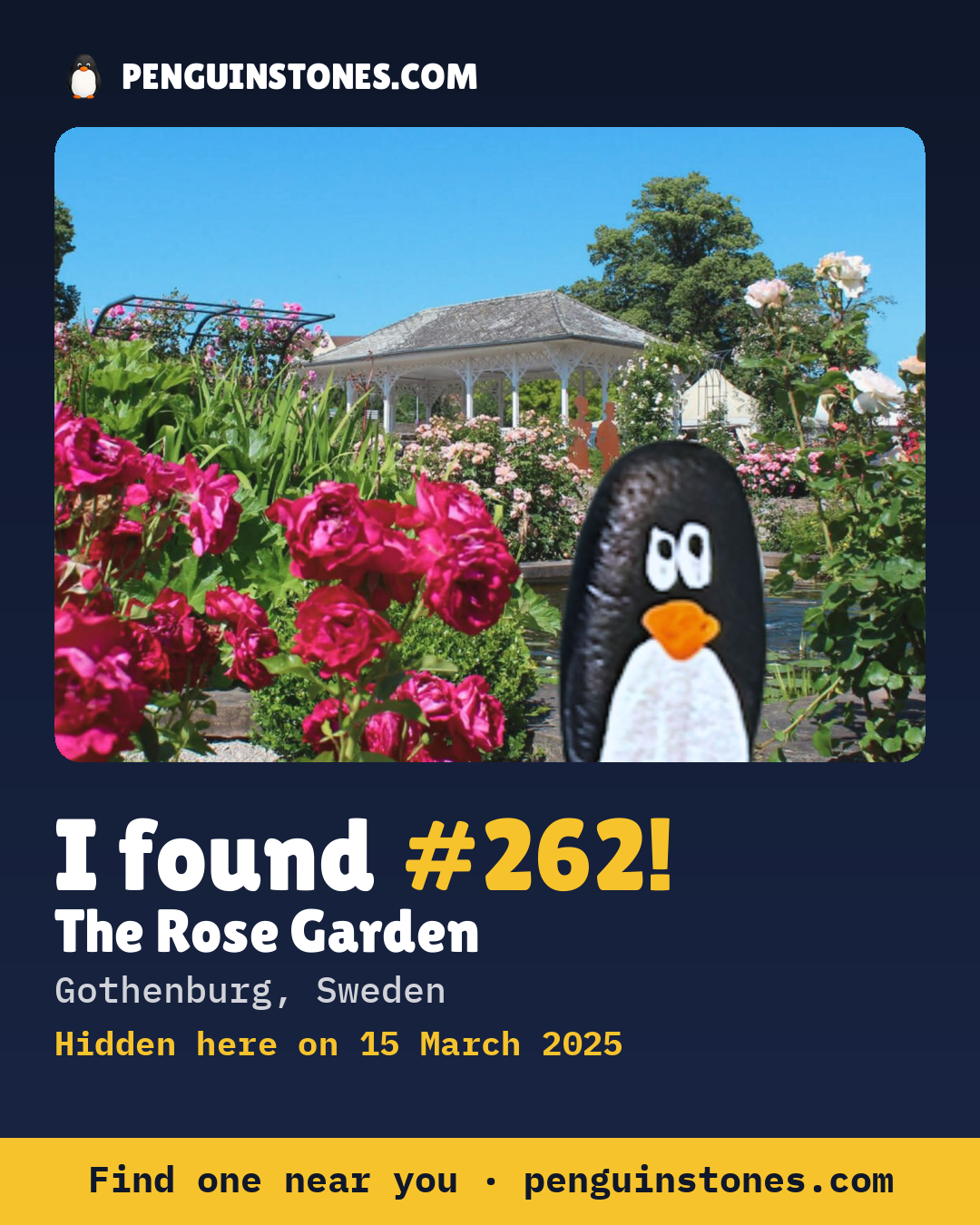 Obrázok s nápisom „I found #262“: fotka kameňa, kde je a ako ďaleko docestoval