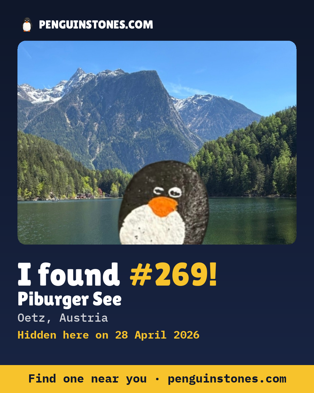Obrázok s nápisom „I found #269“: fotka kameňa, kde je a ako ďaleko docestoval