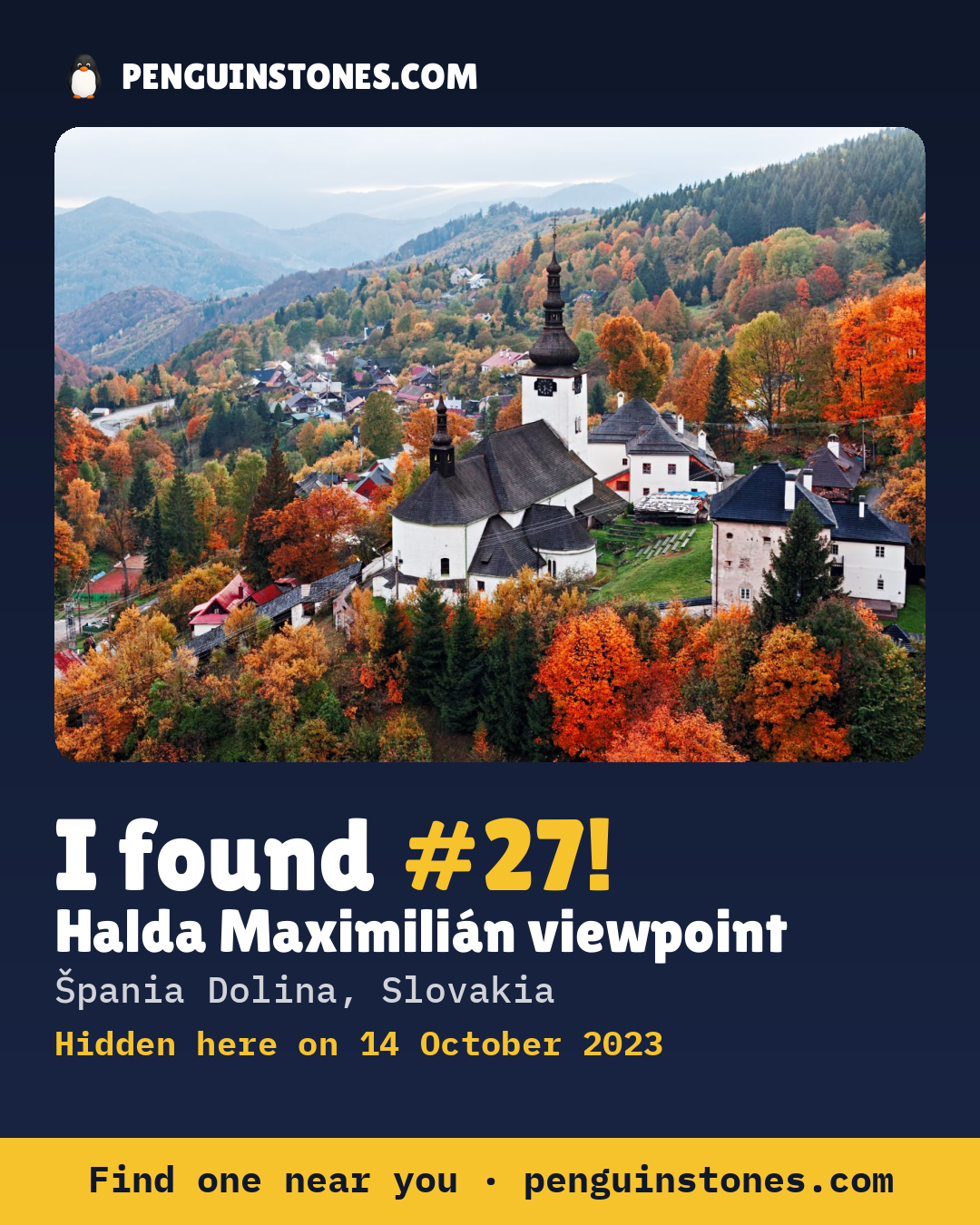 Obrázok s nápisom „I found #27“: fotka kameňa, kde je a ako ďaleko docestoval