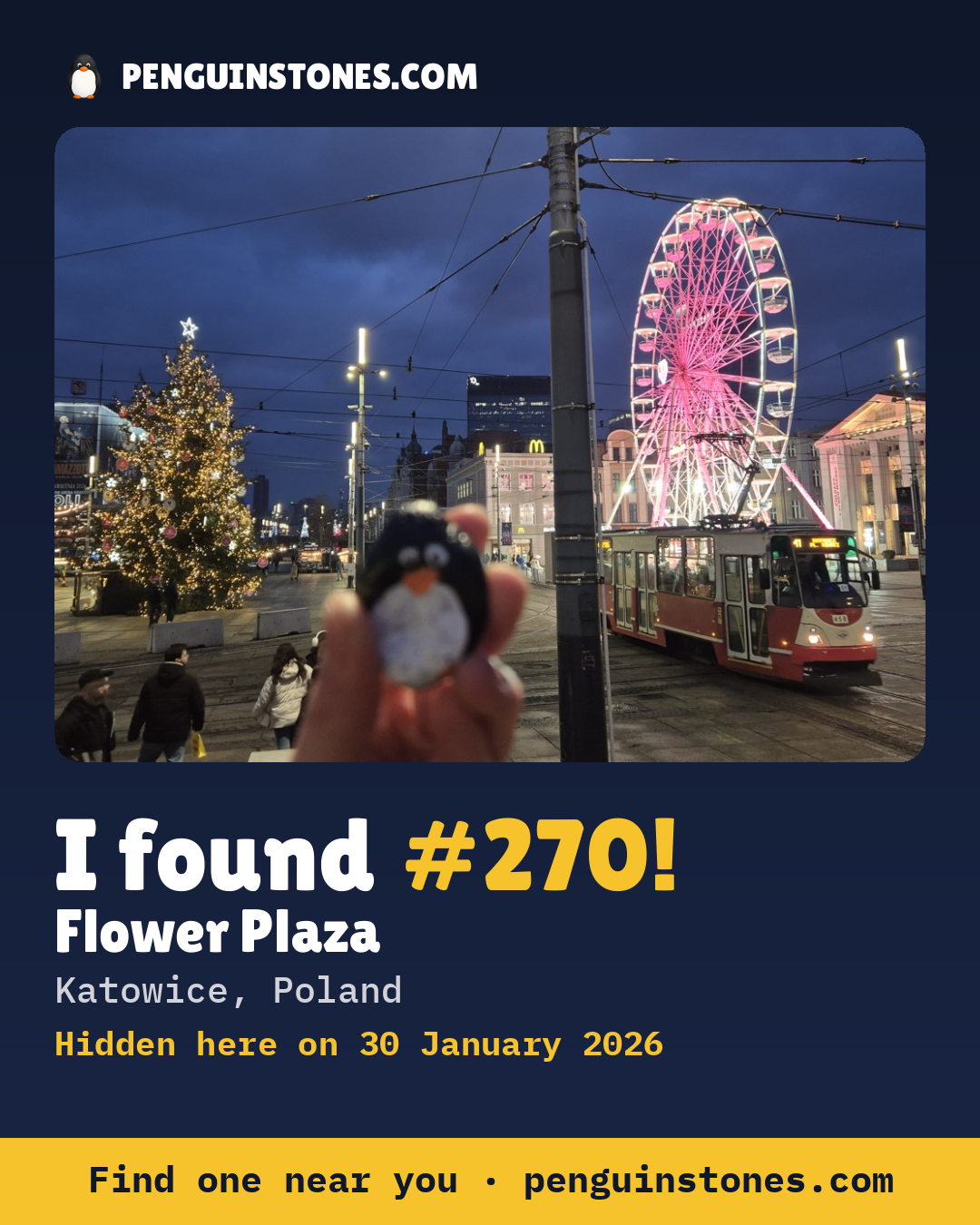 Obrázok s nápisom „I found #270“: fotka kameňa, kde je a ako ďaleko docestoval