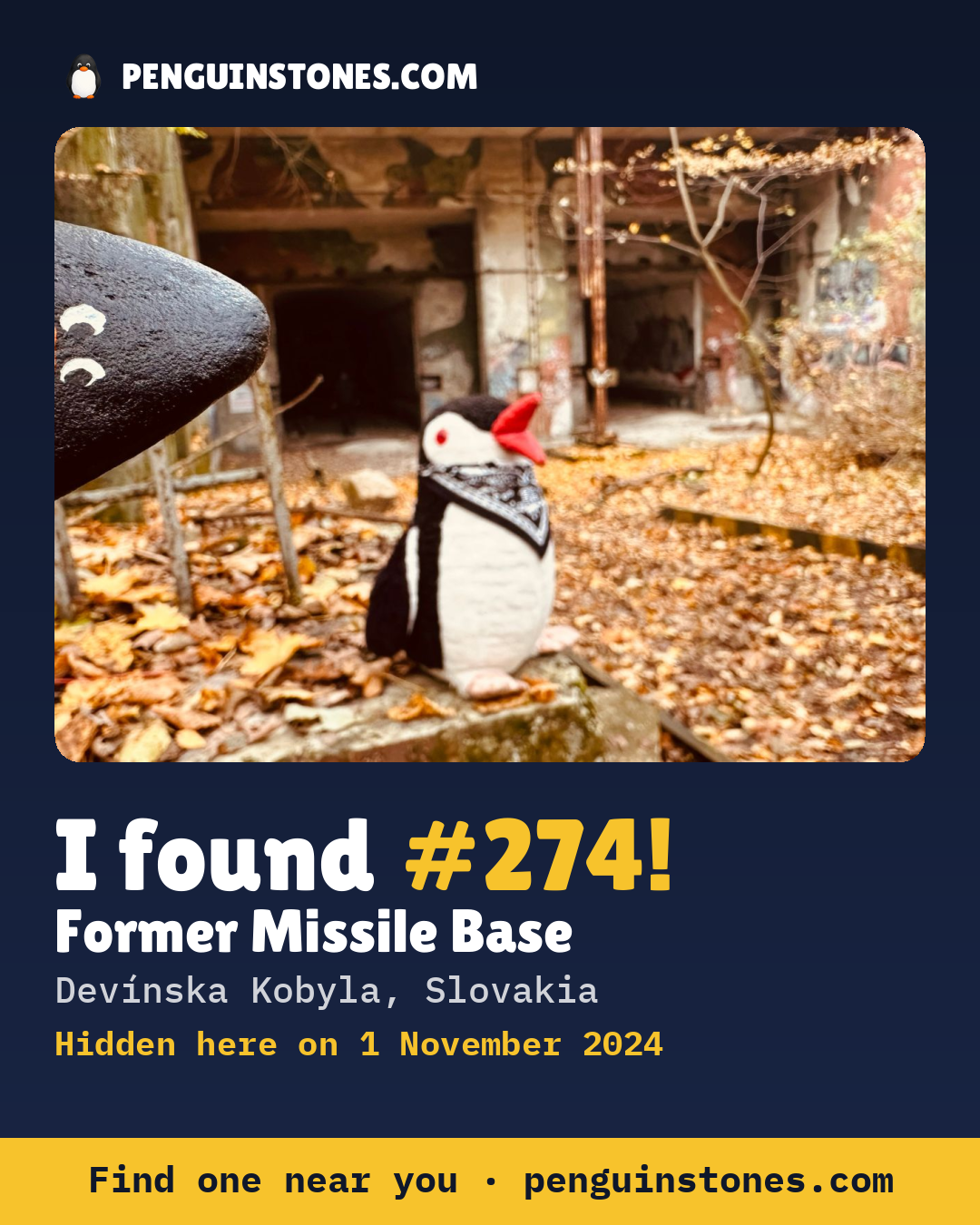 Obrázok s nápisom „I found #274“: fotka kameňa, kde je a ako ďaleko docestoval
