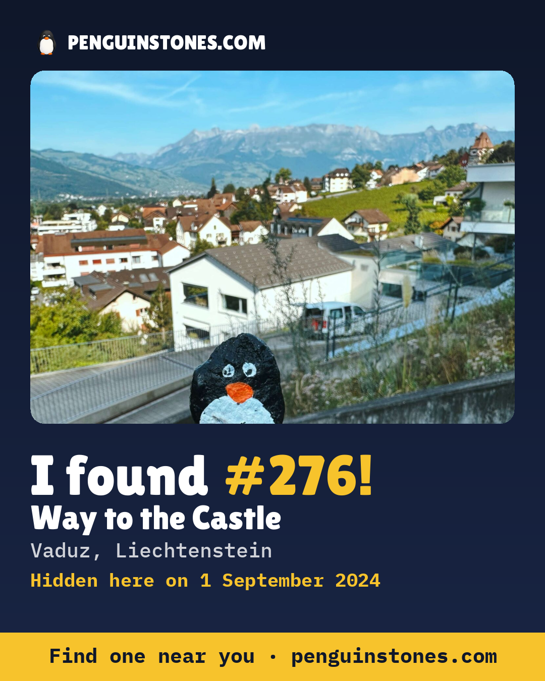 Obrázok s nápisom „I found #276“: fotka kameňa, kde je a ako ďaleko docestoval