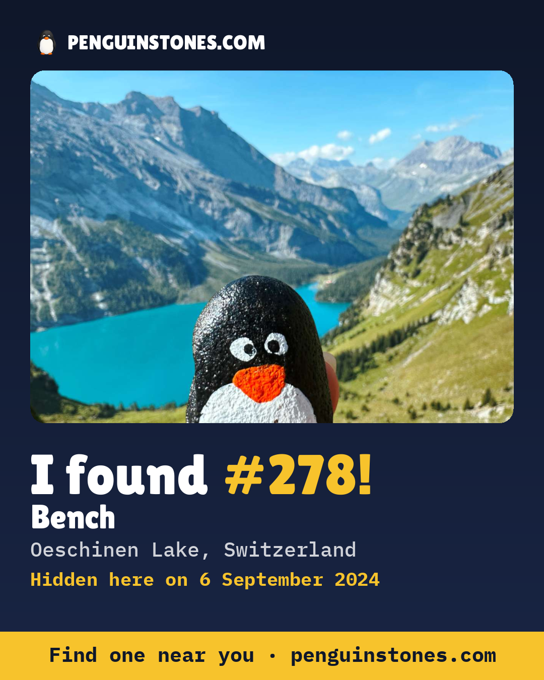Obrázok s nápisom „I found #278“: fotka kameňa, kde je a ako ďaleko docestoval