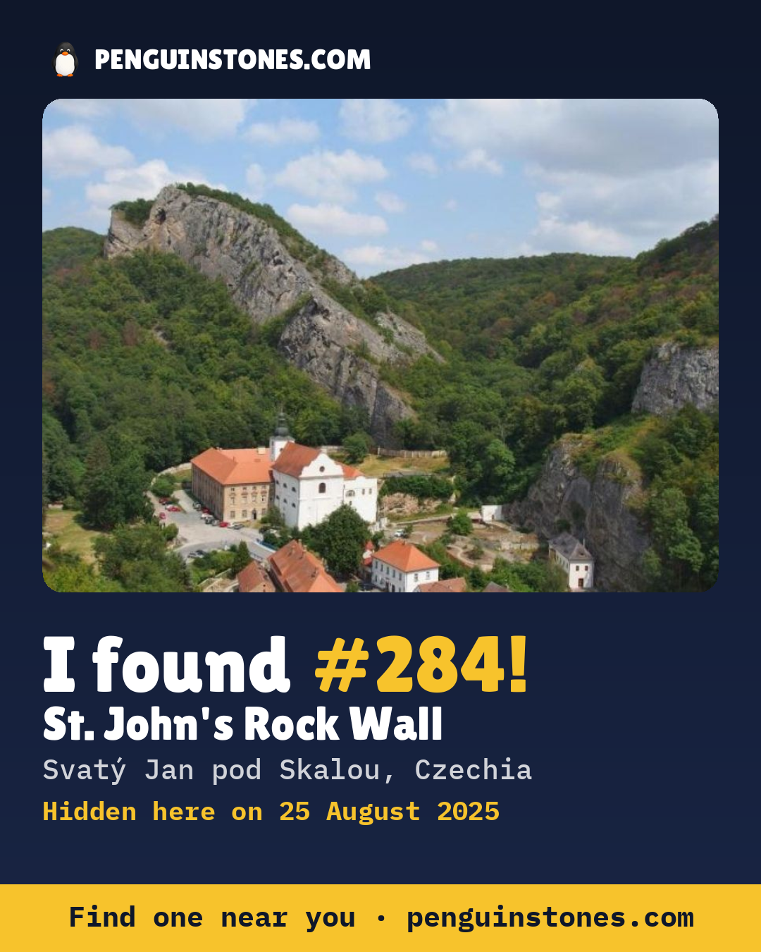 Obrázok s nápisom „I found #284“: fotka kameňa, kde je a ako ďaleko docestoval