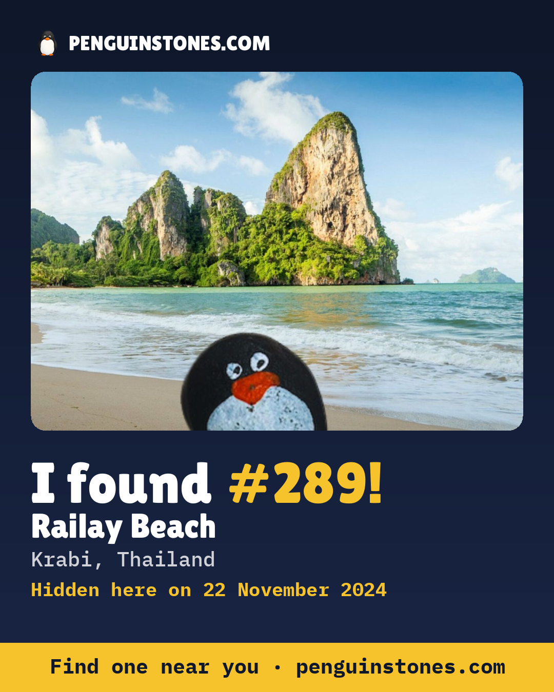 Obrázok s nápisom „I found #289“: fotka kameňa, kde je a ako ďaleko docestoval