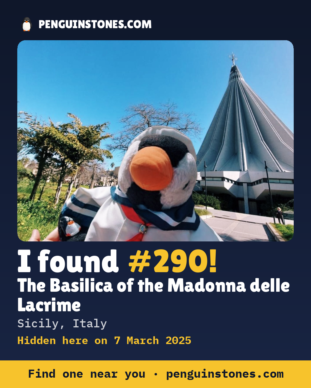 Obrázok s nápisom „I found #290“: fotka kameňa, kde je a ako ďaleko docestoval