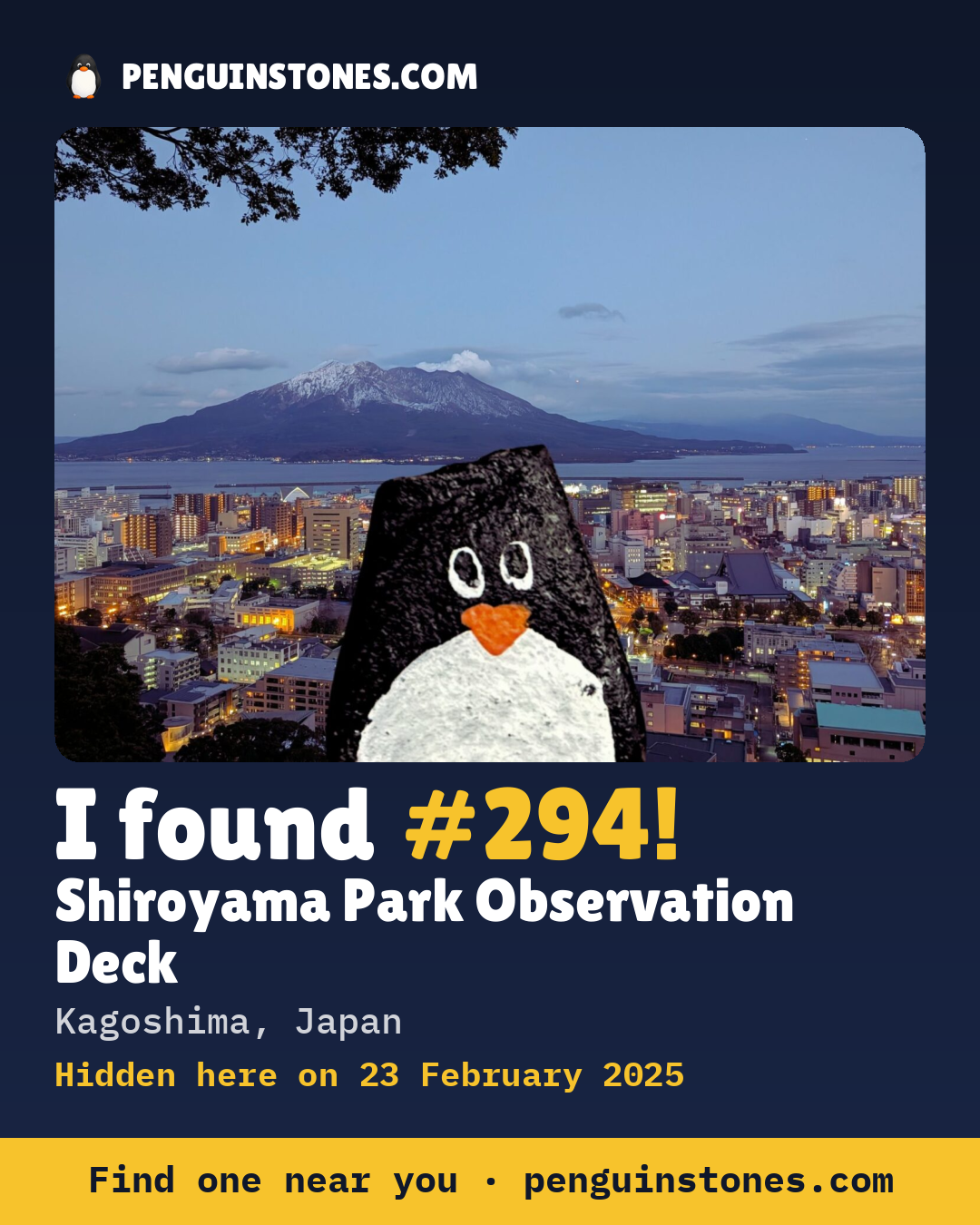 Obrázok s nápisom „I found #294“: fotka kameňa, kde je a ako ďaleko docestoval