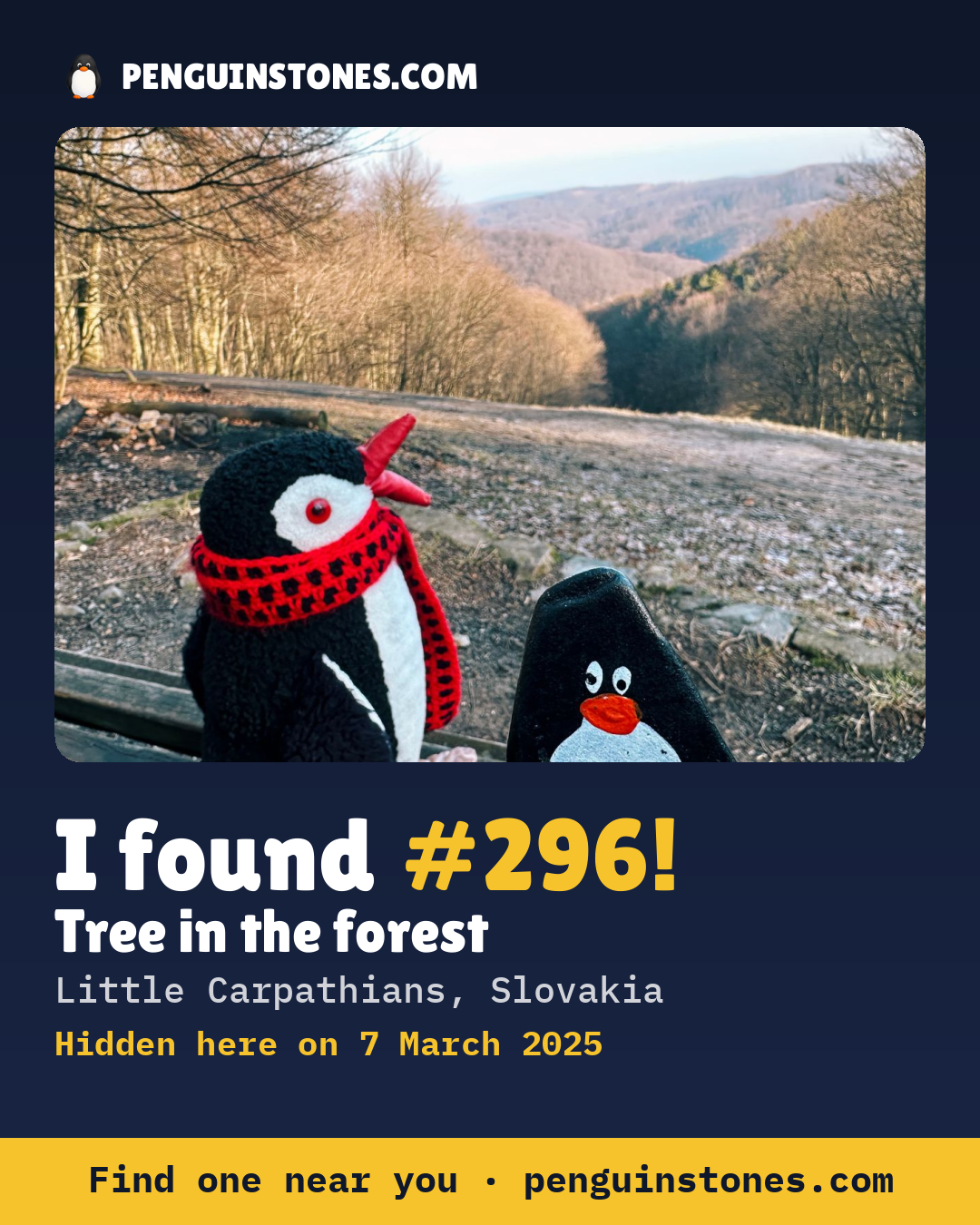 Obrázok s nápisom „I found #296“: fotka kameňa, kde je a ako ďaleko docestoval