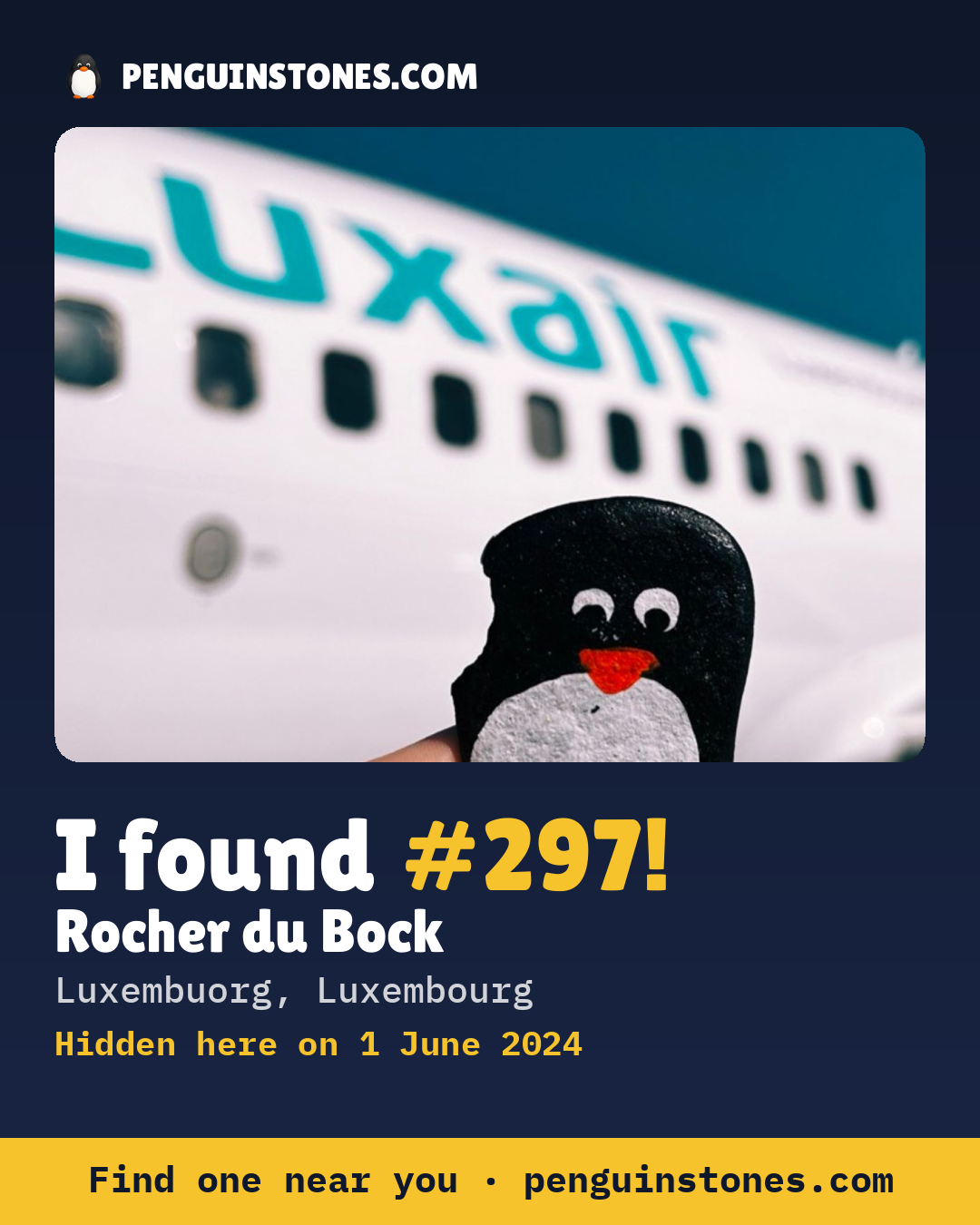 Obrázok s nápisom „I found #297“: fotka kameňa, kde je a ako ďaleko docestoval