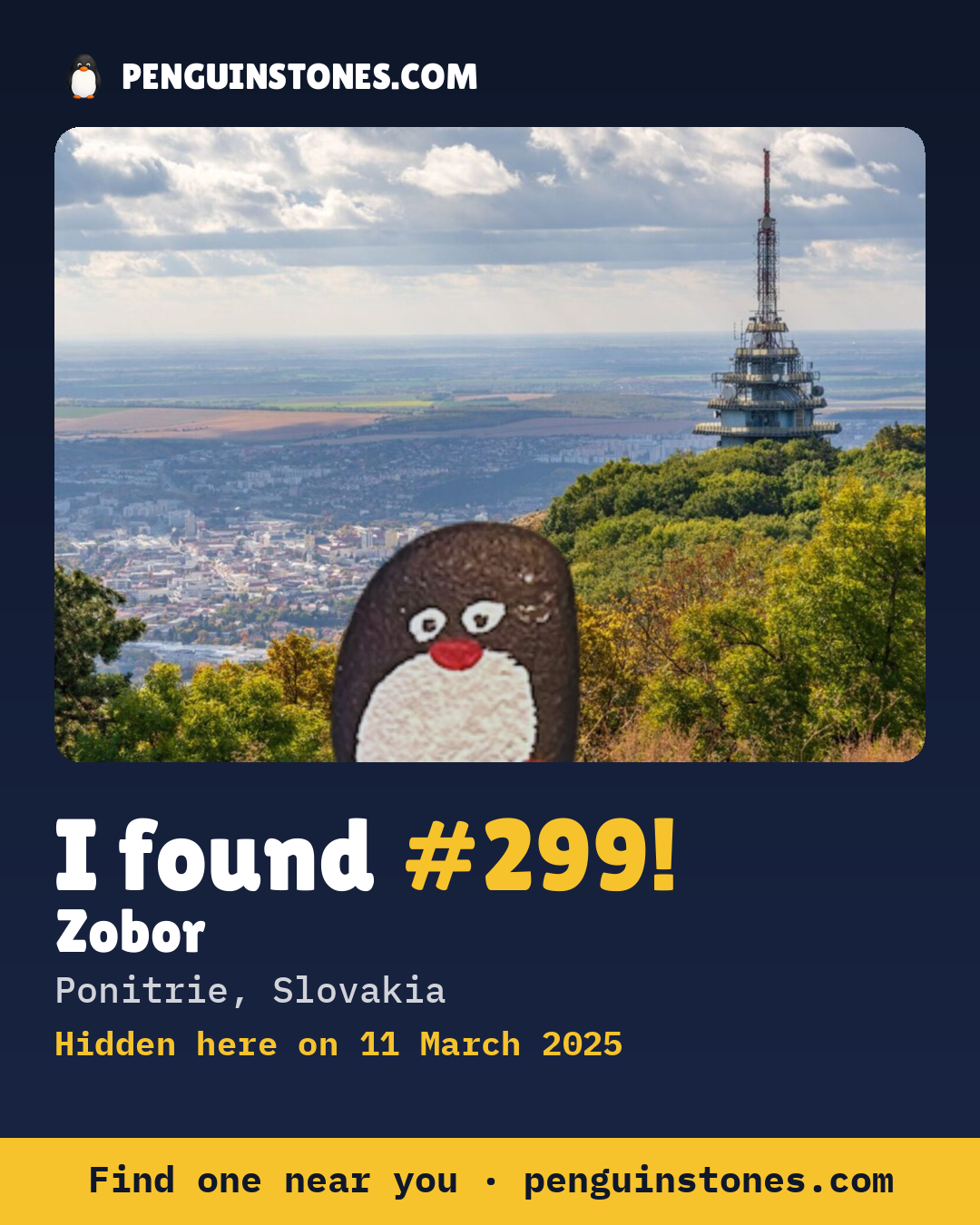 Obrázok s nápisom „I found #299“: fotka kameňa, kde je a ako ďaleko docestoval
