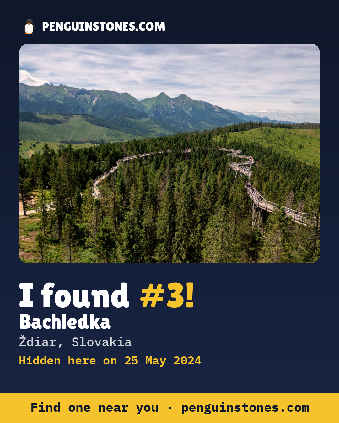 Obrázok s nápisom „I found #3“: fotka kameňa, kde je a ako ďaleko docestoval