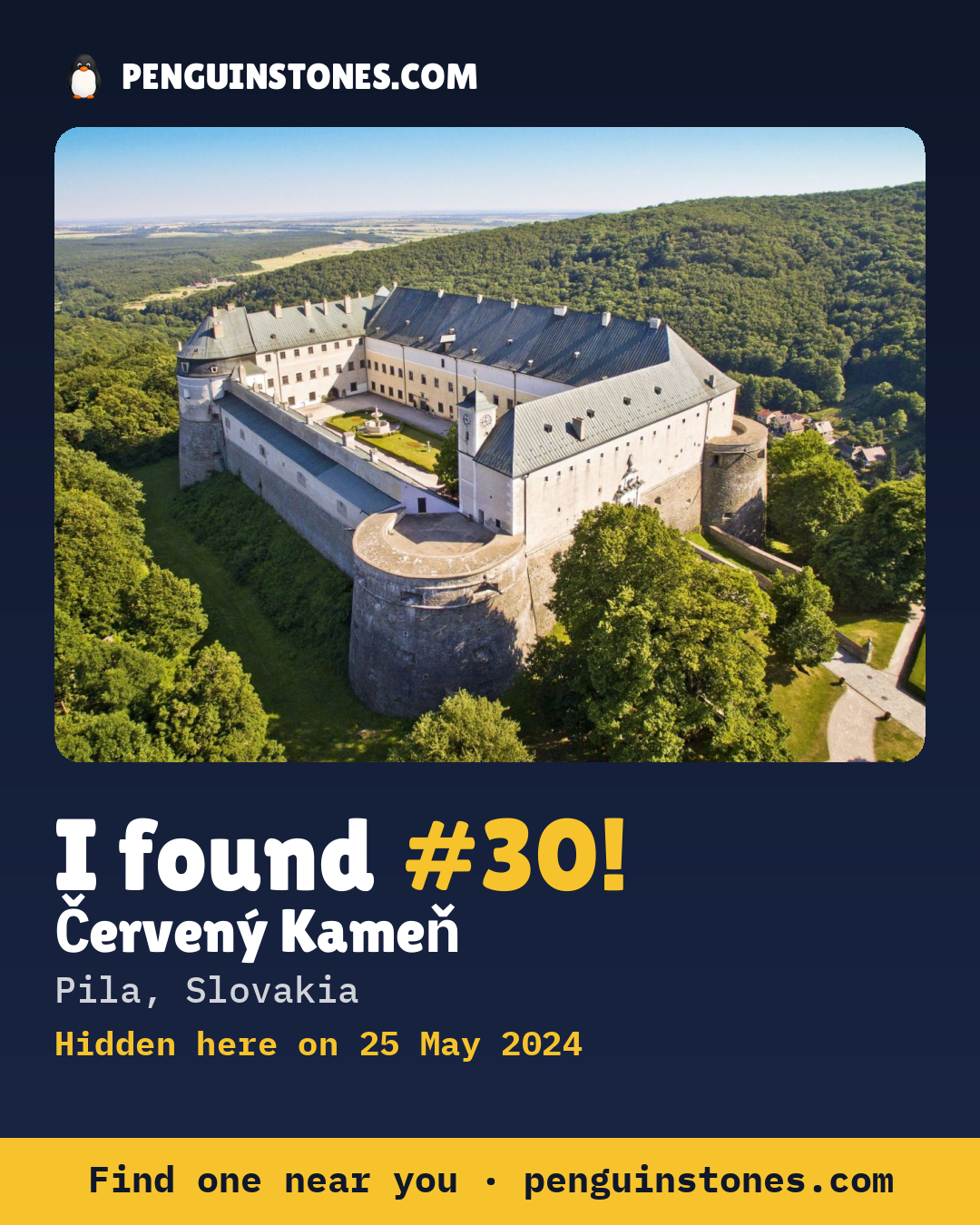 Obrázok s nápisom „I found #30“: fotka kameňa, kde je a ako ďaleko docestoval