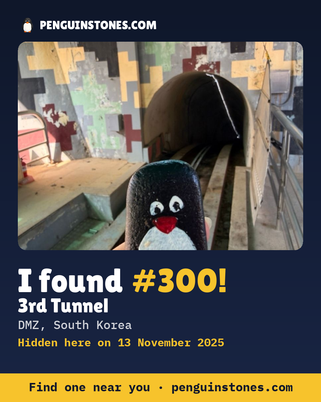 Obrázok s nápisom „I found #300“: fotka kameňa, kde je a ako ďaleko docestoval
