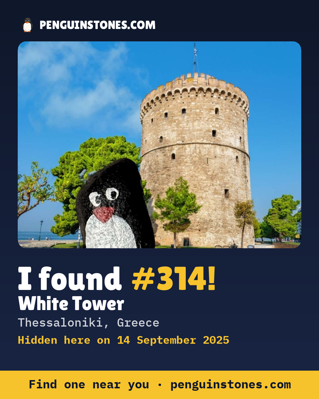Obrázok s nápisom „I found #314“: fotka kameňa, kde je a ako ďaleko docestoval