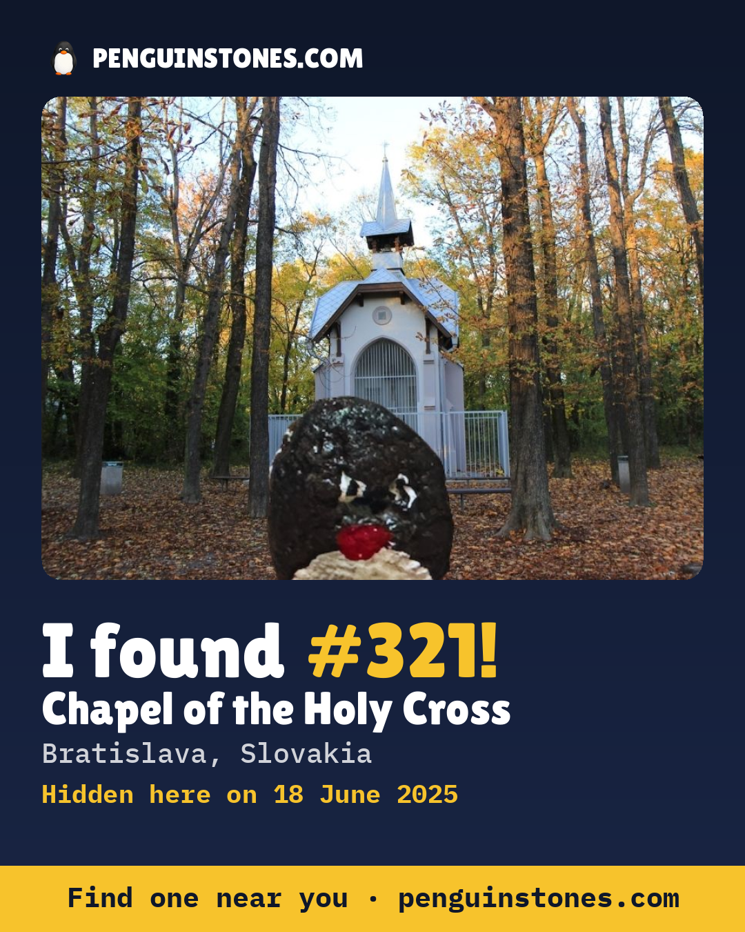Obrázok s nápisom „I found #321“: fotka kameňa, kde je a ako ďaleko docestoval