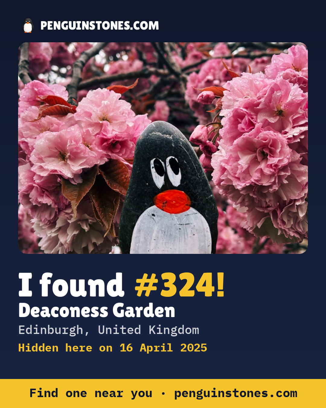 Obrázok s nápisom „I found #324“: fotka kameňa, kde je a ako ďaleko docestoval