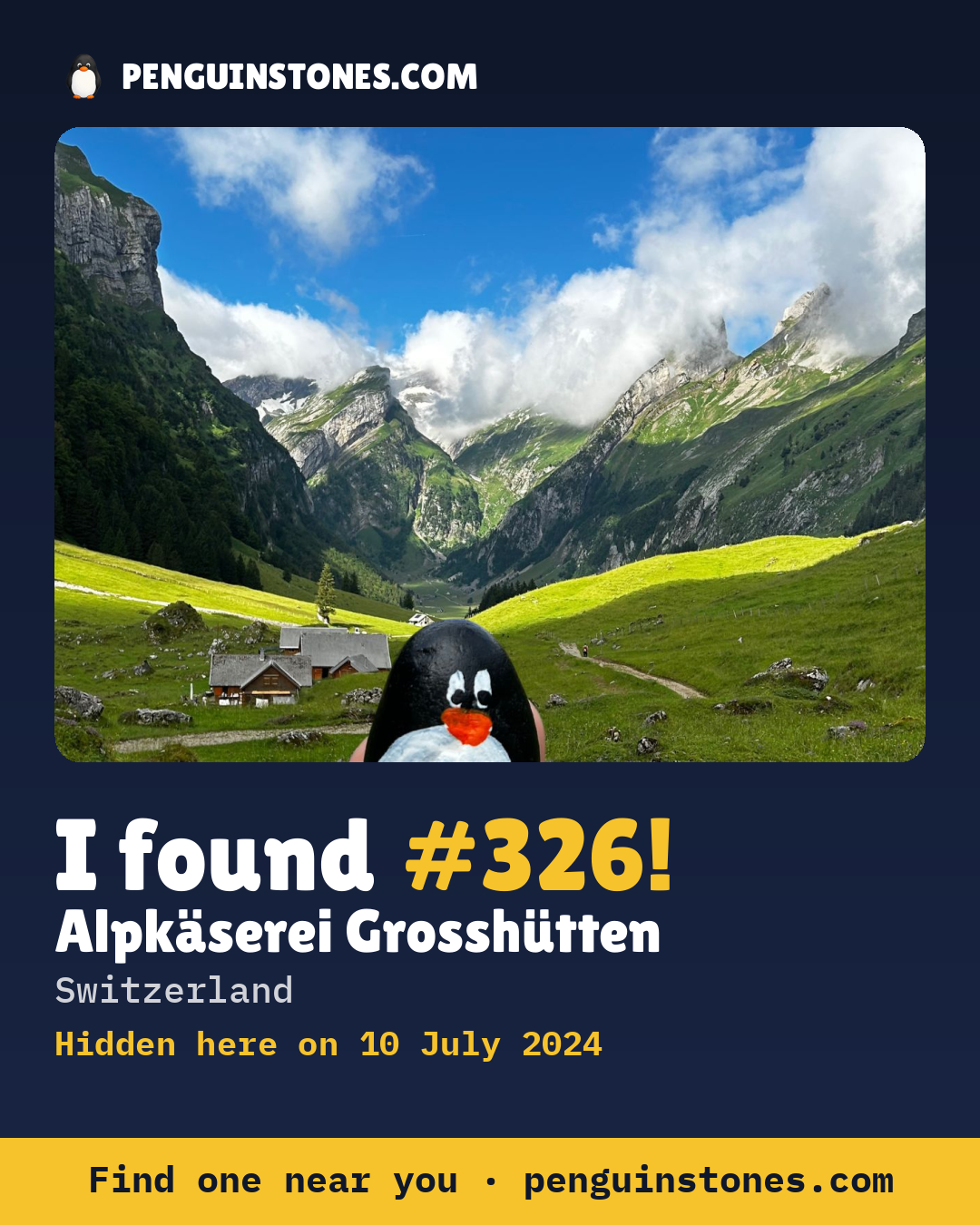 Obrázok s nápisom „I found #326“: fotka kameňa, kde je a ako ďaleko docestoval