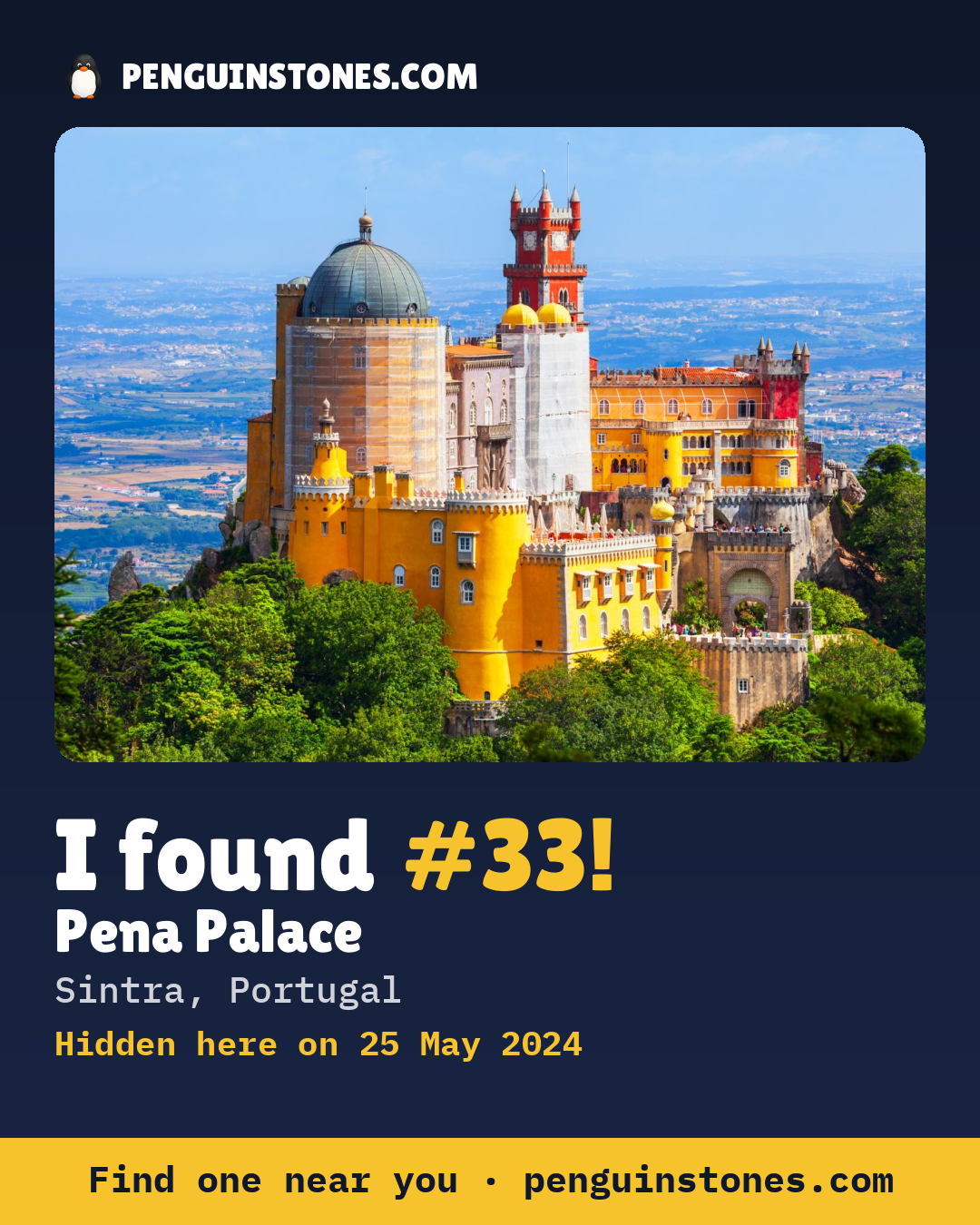 Obrázok s nápisom „I found #33“: fotka kameňa, kde je a ako ďaleko docestoval