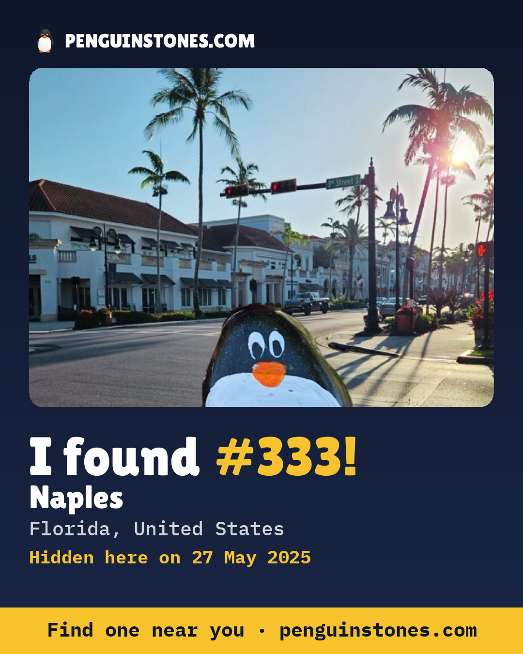 Obrázok s nápisom „I found #333“: fotka kameňa, kde je a ako ďaleko docestoval